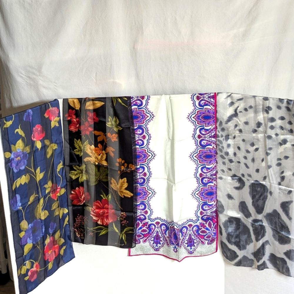 Bundle 4 Silk Scarves Echo Symphany Floral Paisley Animal Leaves